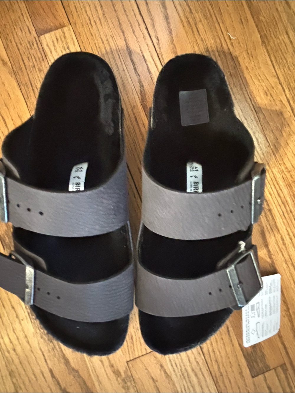 Birkenstock Black Double-Buckle Slide Sandals with Fur - Picture 2 of 9